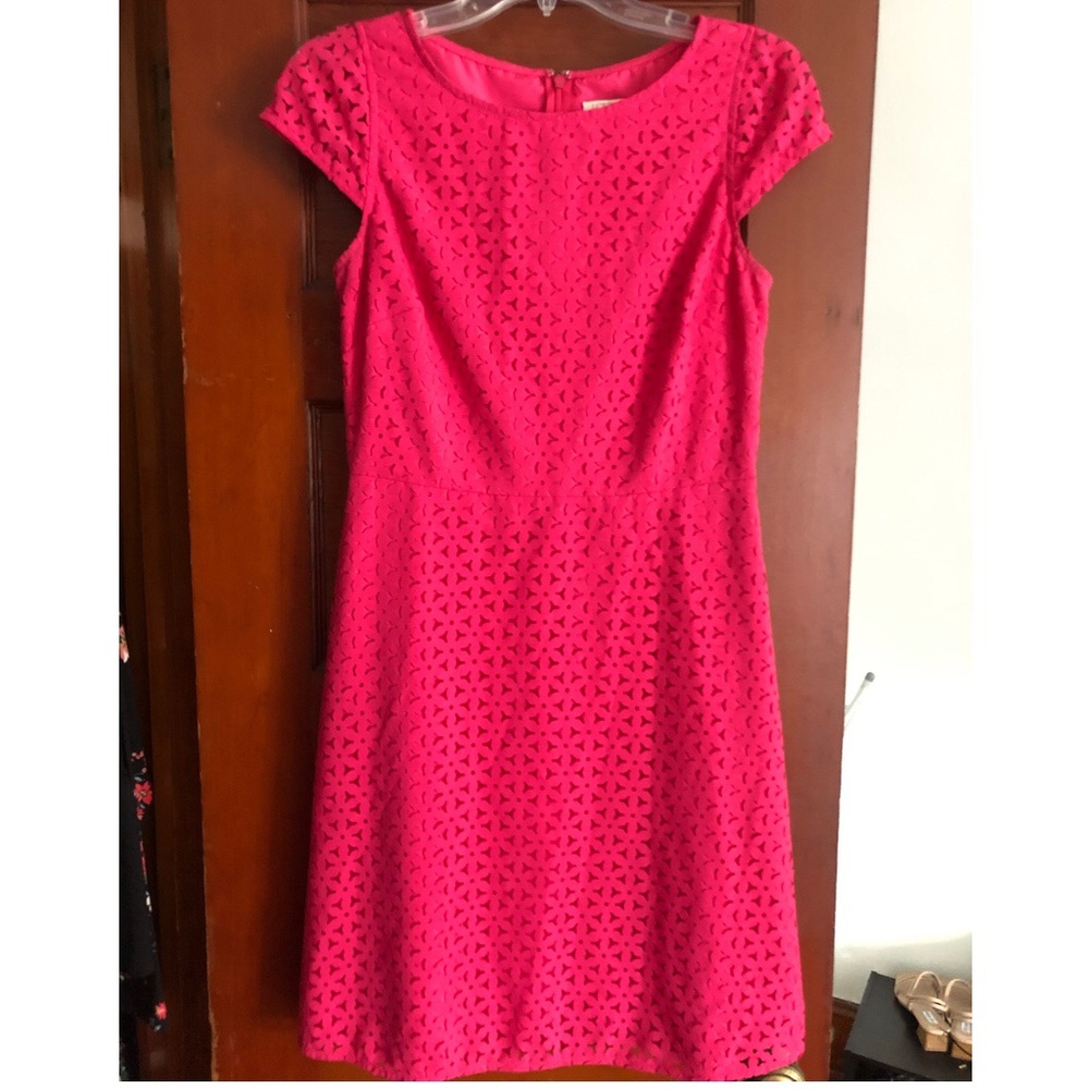 Pink laser cut J.Crew Factory cap-sleeved dress size 8